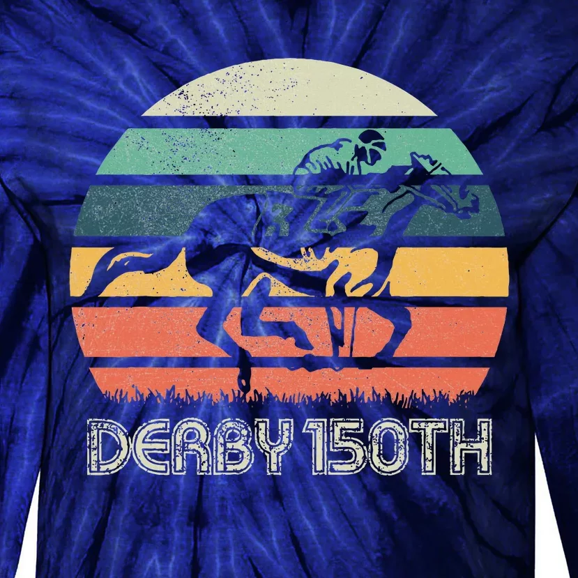 Retro Derby 150th Running Horse Racing Tie-Dye Long Sleeve Shirt