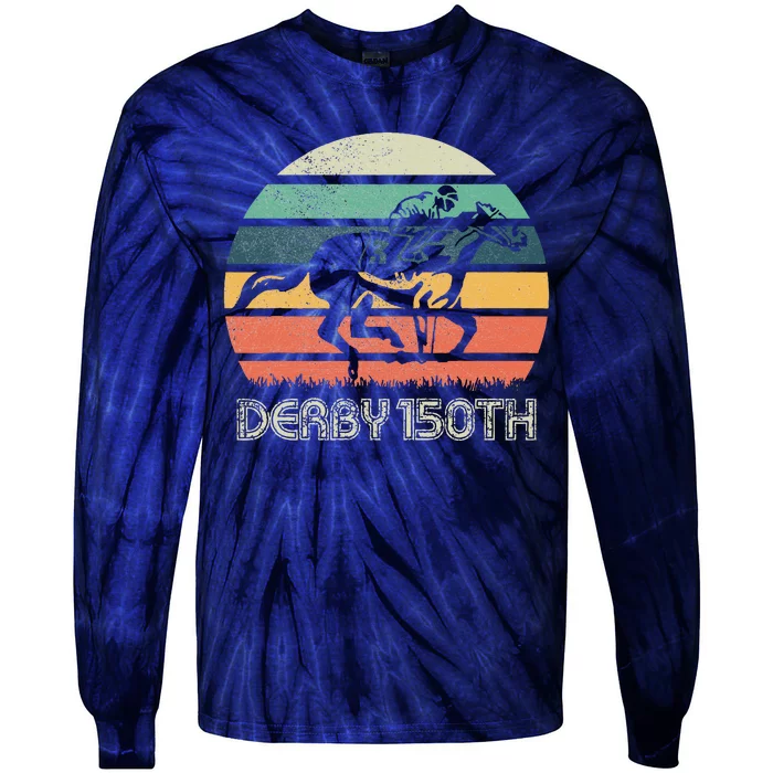 Retro Derby 150th Running Horse Racing Tie-Dye Long Sleeve Shirt