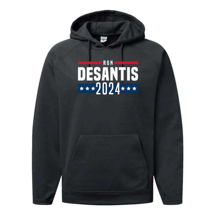 Ron DeSantis 2024 America Flag Design Performance Fleece Hoodie