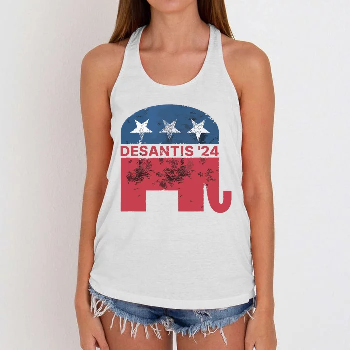 Ron Desantis 2024 For President American Flag Vintage Pro Women's Knotted Racerback Tank