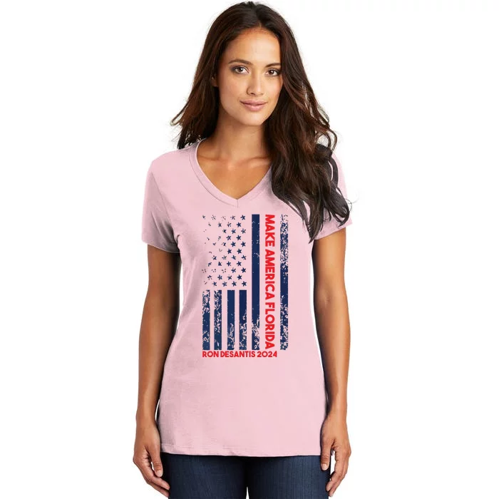 Ron DeSantis 2024 Make America Florida Women's V-Neck T-Shirt