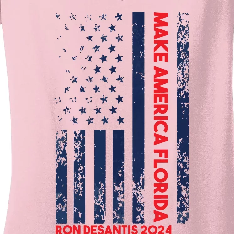 Ron DeSantis 2024 Make America Florida Women's V-Neck T-Shirt