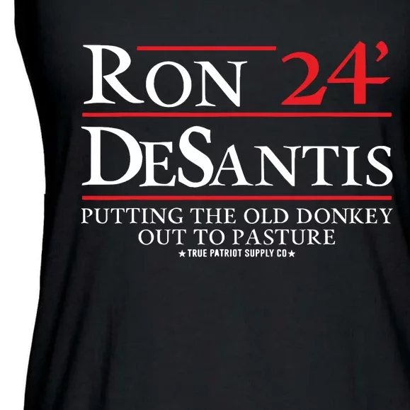 Ron DeSantis 2024 Putting The Old Donkey Out To Pasture Ladies Essential Flowy Tank