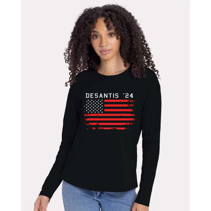 RON DESANTIS 2024 DeSantis 24 Red USA Flag Womens Cotton Relaxed Long Sleeve T-Shirt