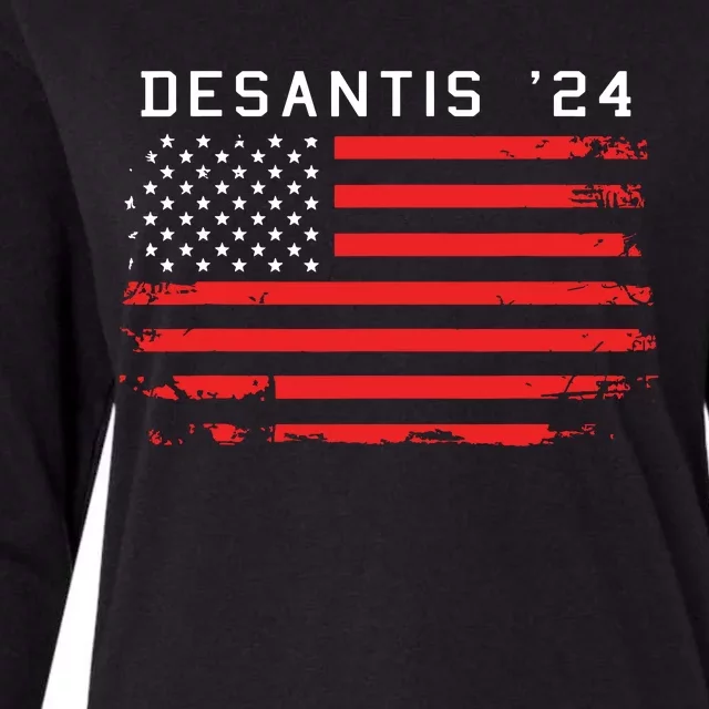 RON DESANTIS 2024 DeSantis 24 Red USA Flag Womens Cotton Relaxed Long Sleeve T-Shirt