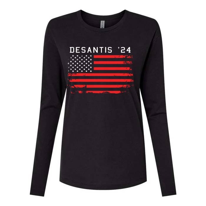 RON DESANTIS 2024 DeSantis 24 Red USA Flag Womens Cotton Relaxed Long Sleeve T-Shirt