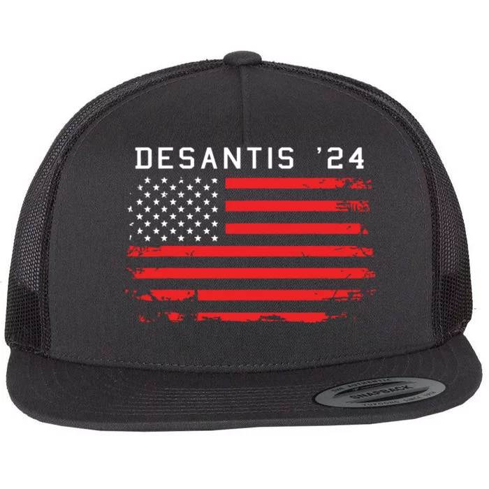 RON DESANTIS 2024 DeSantis 24 Red USA Flag Flat Bill Trucker Hat