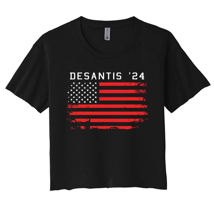 RON DESANTIS 2024 DeSantis 24 Red USA Flag Women's Crop Top Tee