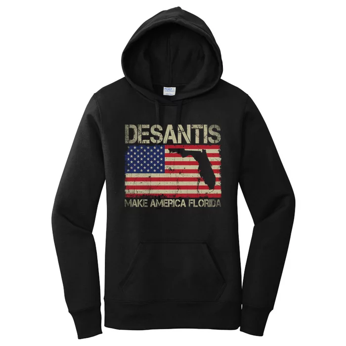 Ron DeSantis 2024 Make America Florida Vintage US Flag Women's Pullover Hoodie