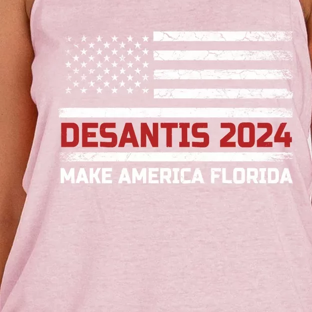 Ron DeSantis 2024 Make America Florida US Flag 2024 Election Desantis Florida Women's Knotted Racerback Tank