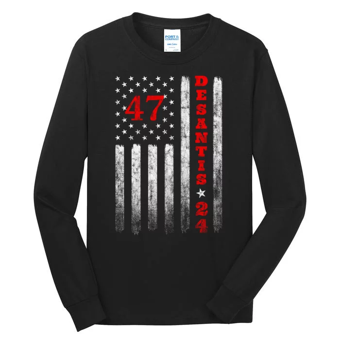 Ron Desantis 2024 47th President American Flag Retro Vintage Tall Long Sleeve T-Shirt