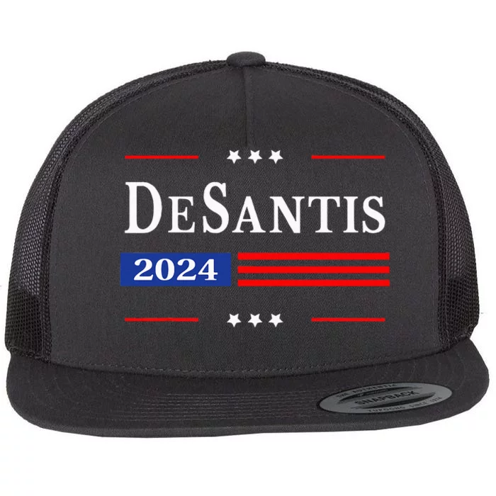 Ron Desantis 2024 For President American Flag Vintage Pro Flat Bill Trucker Hat