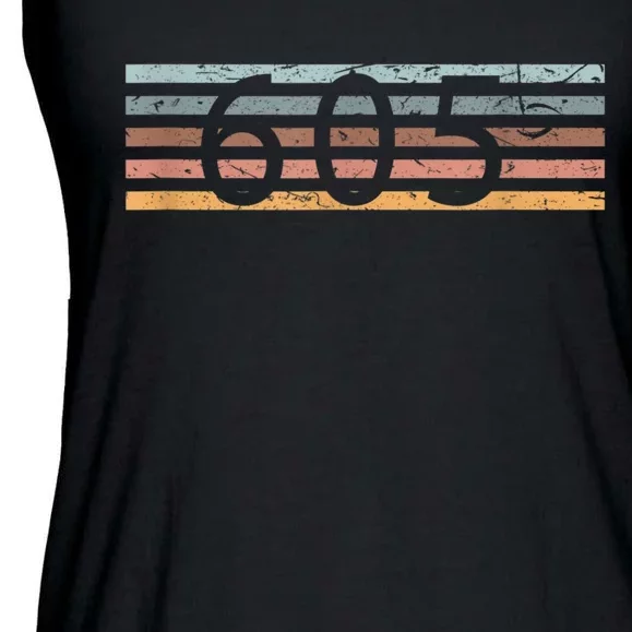 Retro Distressed 605 Area Code Sioux Falls South Dakota SD Ladies Essential Flowy Tank