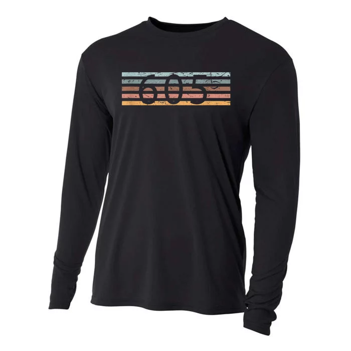 Retro Distressed 605 Area Code Sioux Falls South Dakota SD Cooling Performance Long Sleeve Crew