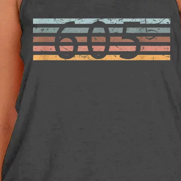 Retro Distressed 605 Area Code Sioux Falls South Dakota SD Women's Knotted Racerback Tank