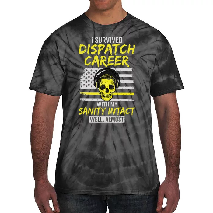 Retired Dispatcher 911 Thin Yellow Line Patriotic Tie-Dye T-Shirt