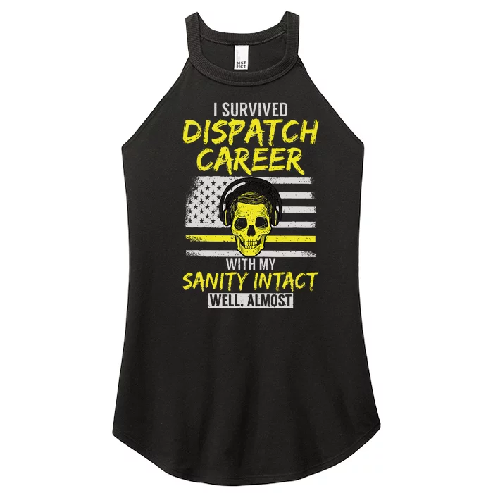 Retired Dispatcher 911 Thin Yellow Line Patriotic Women’s Perfect Tri Rocker Tank