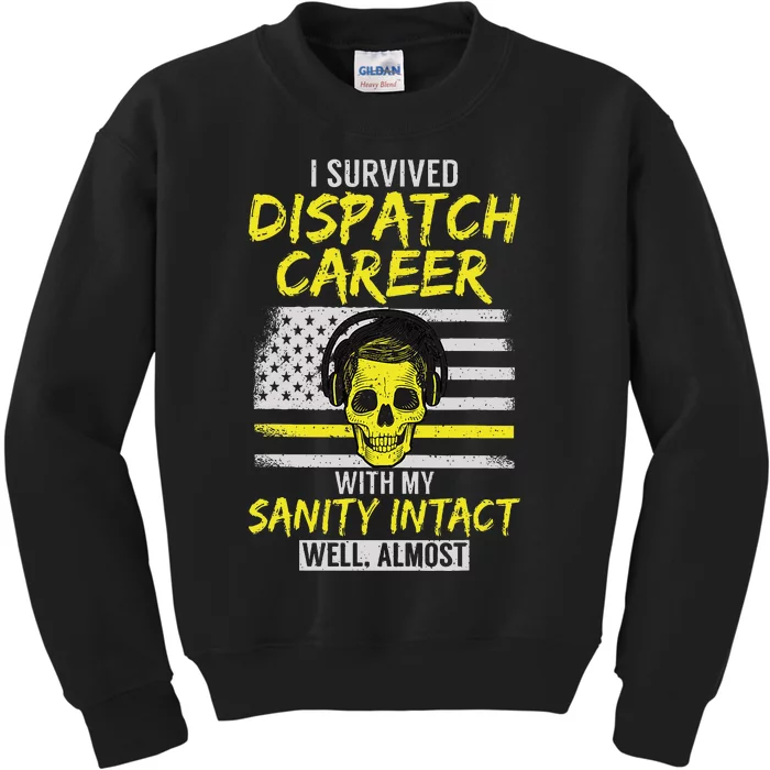 Retired Dispatcher 911 Thin Yellow Line Patriotic Kids Sweatshirt