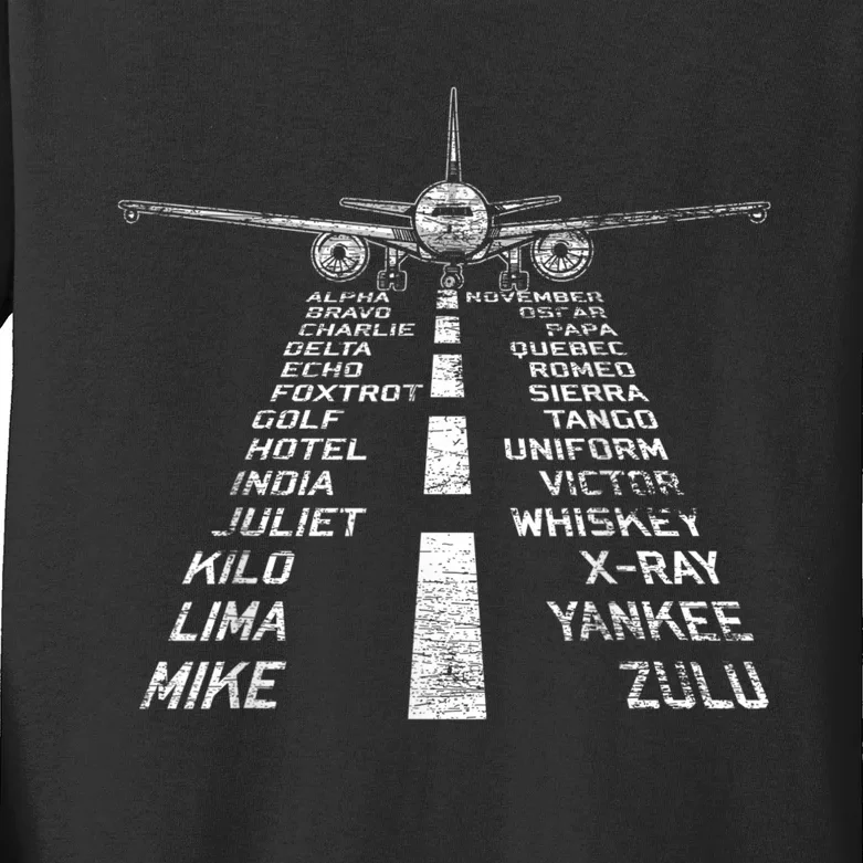 Retro Distressed Aviation Plane Pilot Kids Long Sleeve Shirt