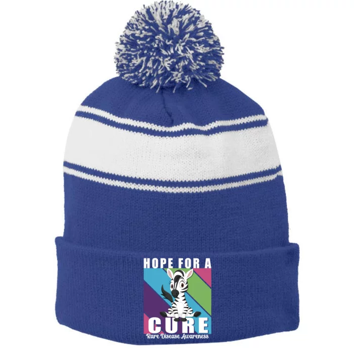 Rare Disease Awareness Day Hope Cure Support Zebra Funny Gift Stripe Pom Pom Beanie