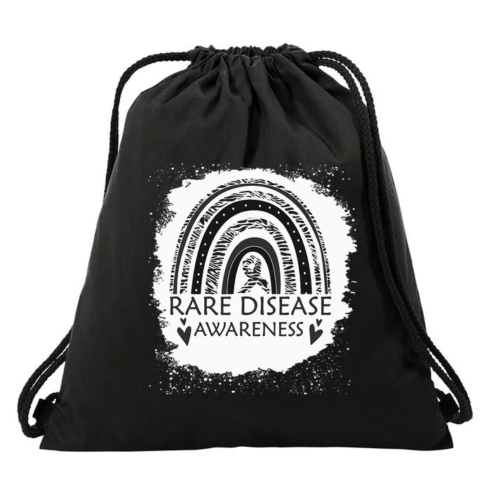 Rare Disease Awareness Bleached Rainbow Zebra Ribbon Drawstring Bag