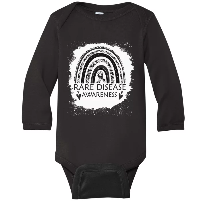 Rare Disease Awareness Bleached Rainbow Zebra Ribbon Baby Long Sleeve Bodysuit