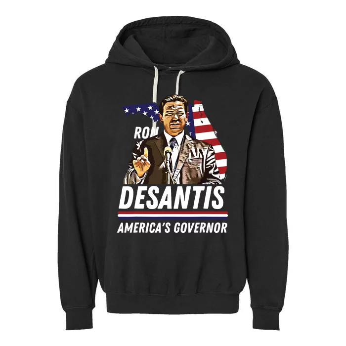 Ron Desantis Americas Governor Florida US Flag Garment-Dyed Fleece Hoodie