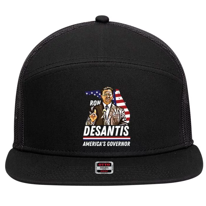 Ron Desantis Americas Governor Florida US Flag 7 Panel Mesh Trucker Snapback Hat