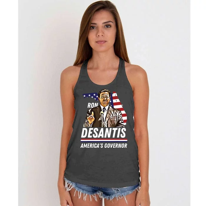 Ron Desantis Americas Governor Florida US Flag Women's Knotted Racerback Tank