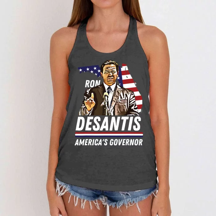 Ron Desantis Americas Governor Florida US Flag Women's Knotted Racerback Tank