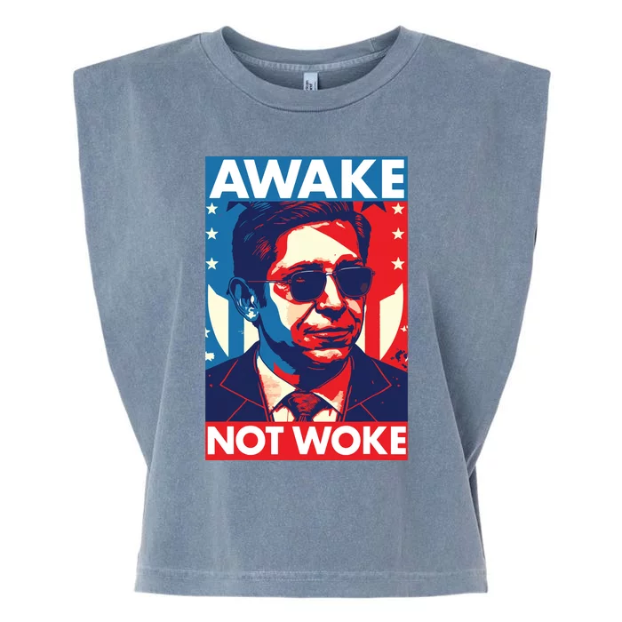 Ron DeSantis Awake Not Woke Florida Governor Garment-Dyed Women's Muscle Tee