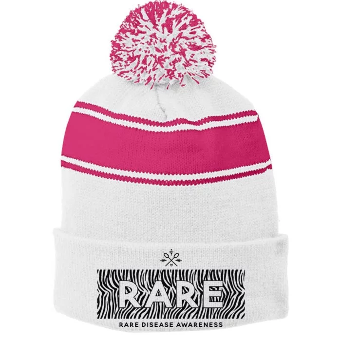 Rare Disease Awareness Rare Rare Chronic Illness Stripe Pom Pom Beanie