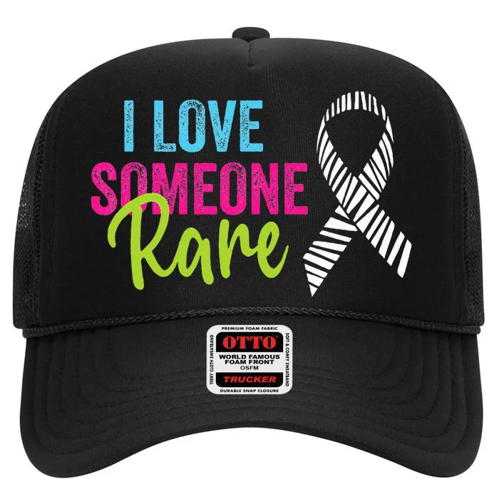 Rare Disease Awareness Zebra Ribbon I Love Someone Rare High Crown Mesh Trucker Hat