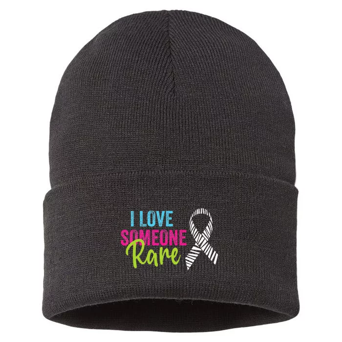 Rare Disease Awareness Zebra Ribbon I Love Someone Rare Sustainable Knit Beanie