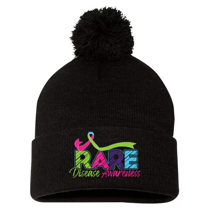 Rare Disease Awareness Rare Disease Day Warriors 2024 Pom Pom 12in Knit Beanie