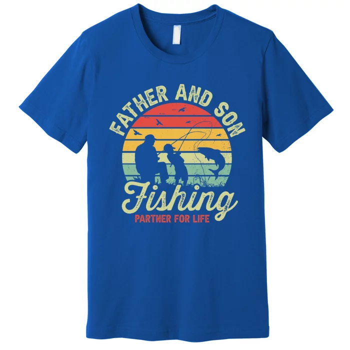 Retro Dad And Son Fishing Partners For Life Fathers Day Gift Premium T-Shirt