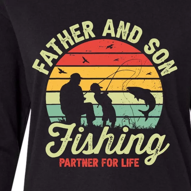 Retro Dad And Son Fishing Partners For Life Fathers Day Womens Cotton Relaxed Long Sleeve T-Shirt