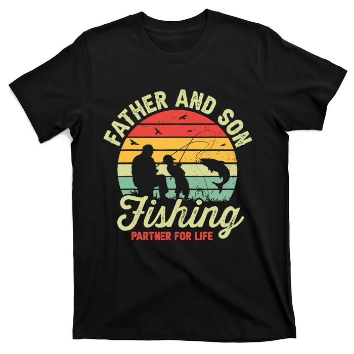 Retro Dad And Son Fishing Partners For Life Fathers Day T-Shirt