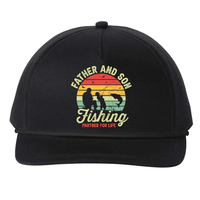 Retro Dad And Son Fishing Partners For Life Fathers Day Snapback Five-Panel Rope Hat