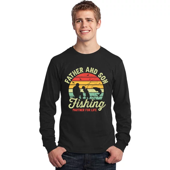 Retro Dad And Son Fishing Partners For Life Fathers Day Tall Long Sleeve T-Shirt