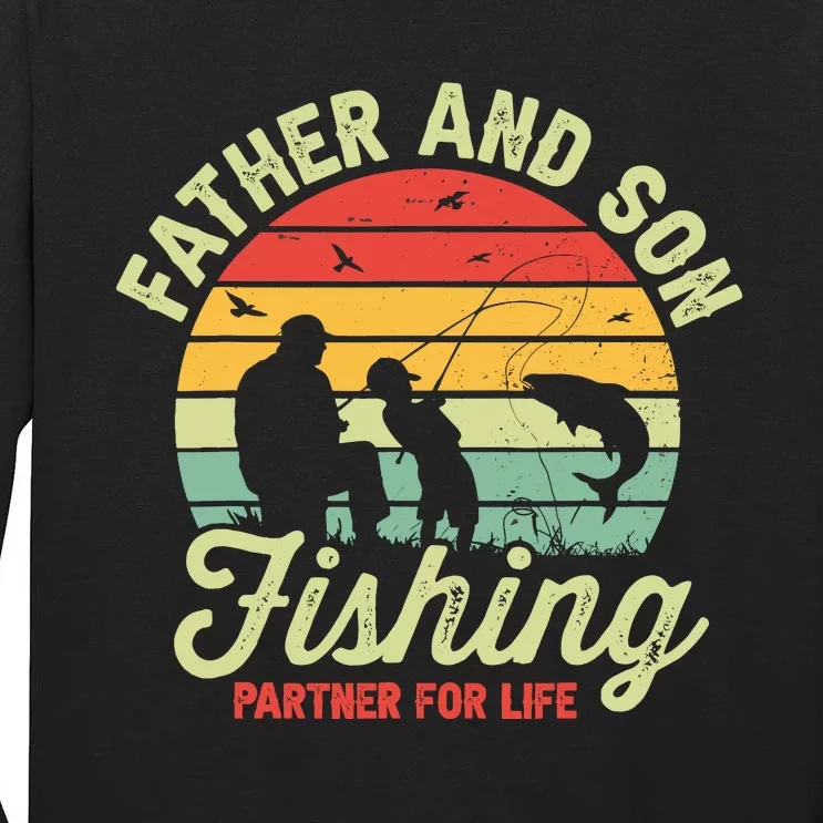 Retro Dad And Son Fishing Partners For Life Fathers Day Tall Long Sleeve T-Shirt