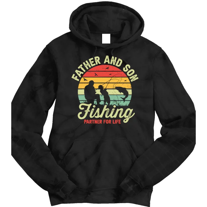 Retro Dad And Son Fishing Partners For Life Fathers Day Tie Dye Hoodie