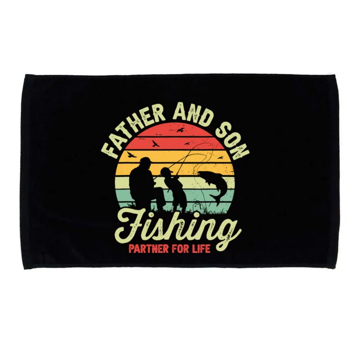 Retro Dad And Son Fishing Partners For Life Fathers Day Microfiber Hand Towel