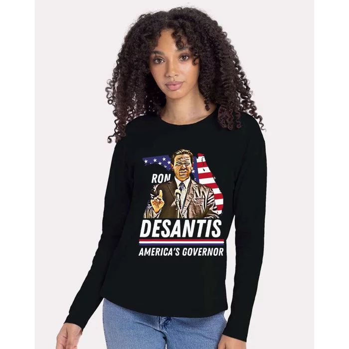 Ron Desantis AmericaS Governor Florida Us Flag Womens Cotton Relaxed Long Sleeve T-Shirt