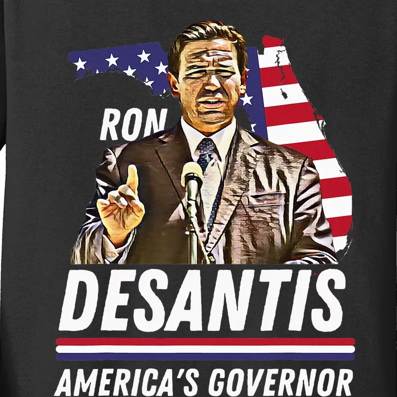 Ron Desantis AmericaS Governor Florida Us Flag Kids Long Sleeve Shirt