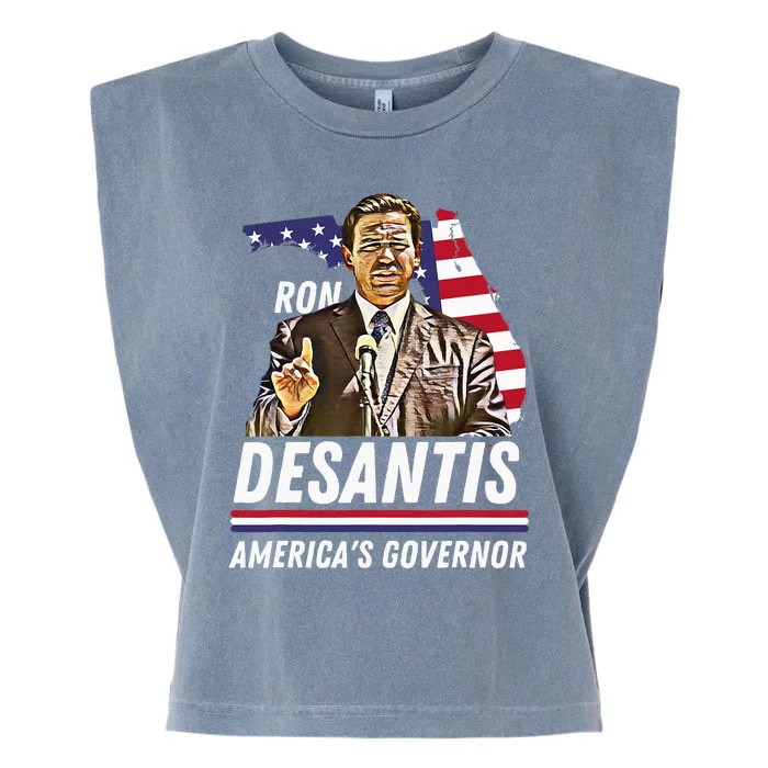 Ron Desantis AmericaS Governor Florida Us Flag Garment-Dyed Women's Muscle Tee