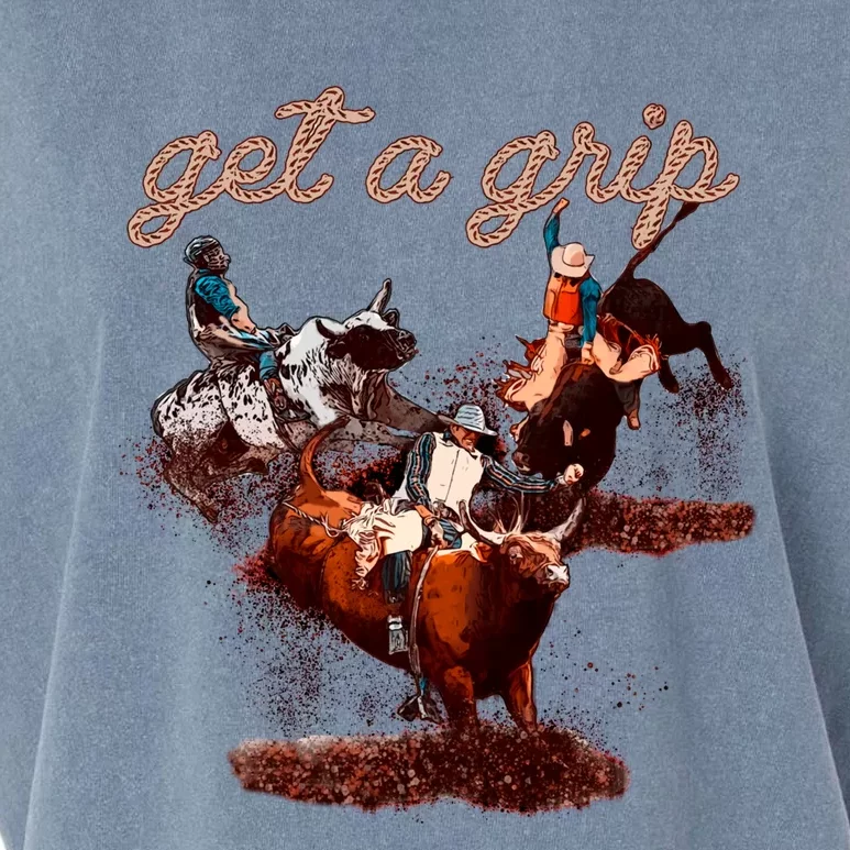 Rodeo Dad Bull Rider Get A Grip Western Country Cowboy Gift Garment-Dyed Women's Muscle Tee