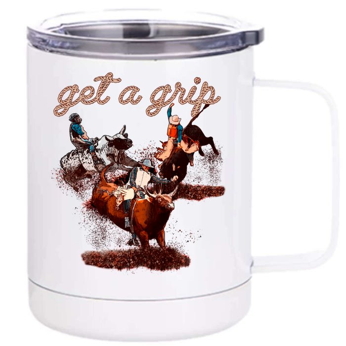 Rodeo Dad Bull Rider Get A Grip Western Country Cowboy Gift Front & Back 12oz Stainless Steel Tumbler Cup