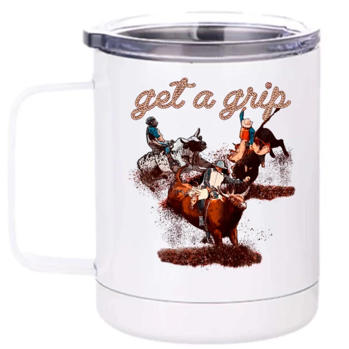 Rodeo Dad Bull Rider Get A Grip Western Country Cowboy Gift Front & Back 12oz Stainless Steel Tumbler Cup