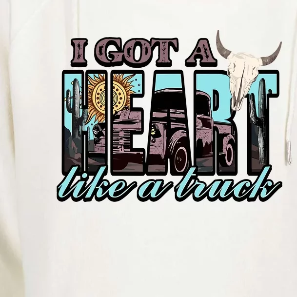 Retro Desert Bull Skull I Got A Heart Like A Truck Western Womens Funnel Neck Pullover Hood